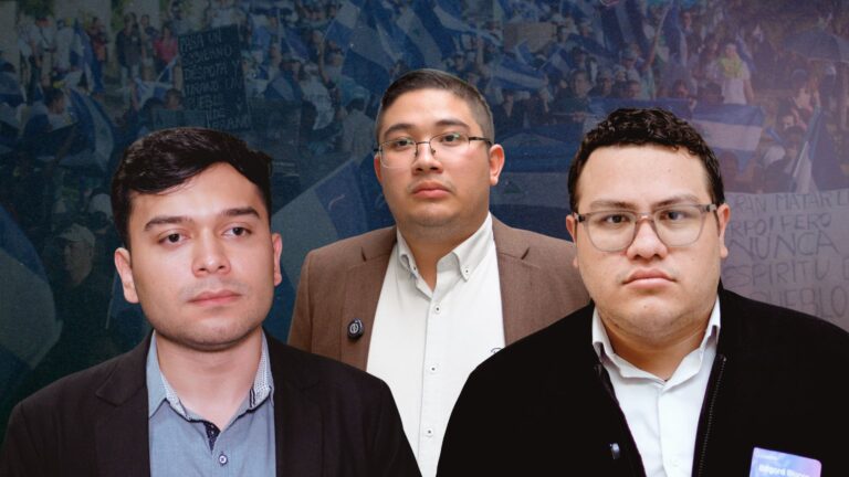 De izquierda a derecha: Jhoswell Martínez, José Alberto Montoya y Edgar Blanco, estudiantes nicaragüenses exiliados en Costa Rica retratados en este reportaje.